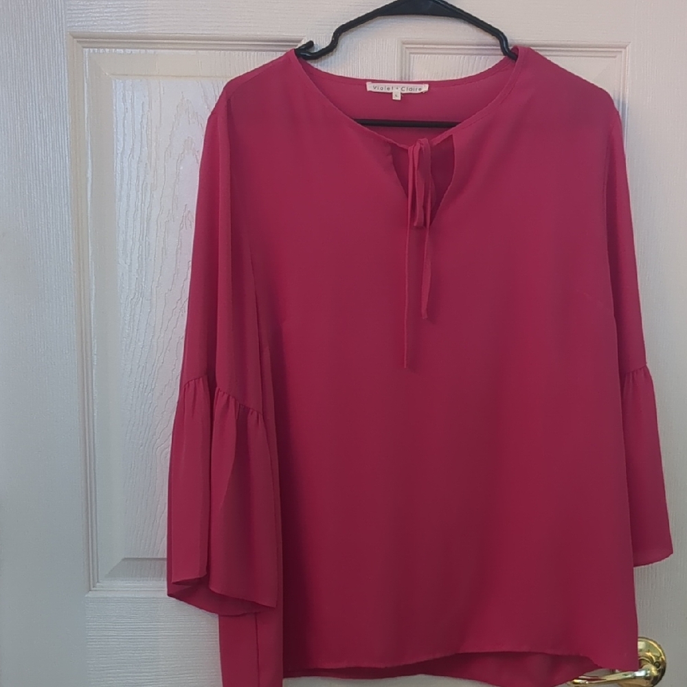 Chic hot pink Blouse with Tie Neck